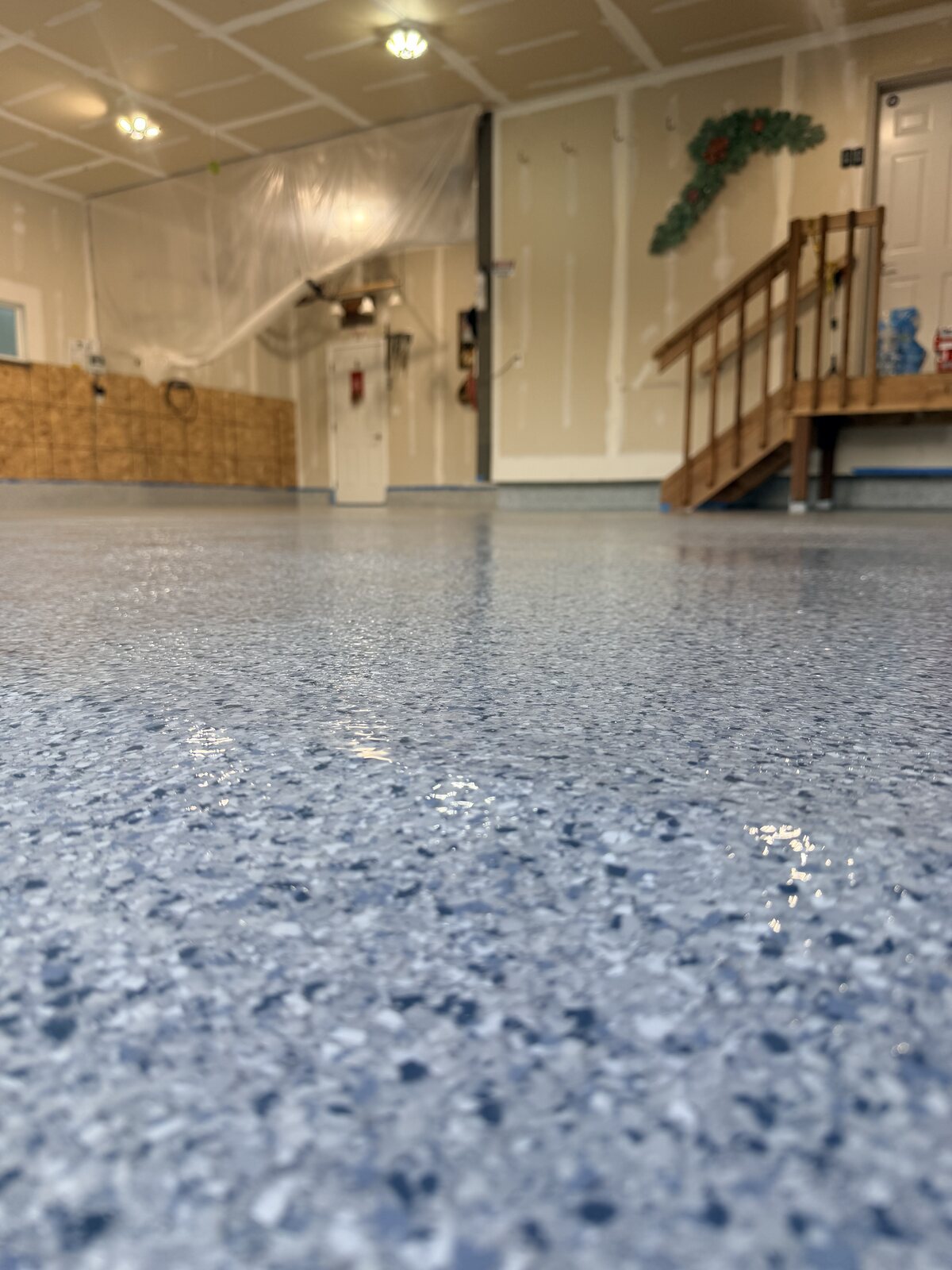 Close-up of a completed garage floor coating